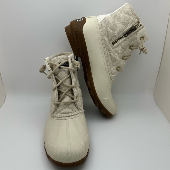 Sperry Syren Gulf Wool Quilt Side Zip Duck Boots Ivory STS85647 - Picture 4 of 10
